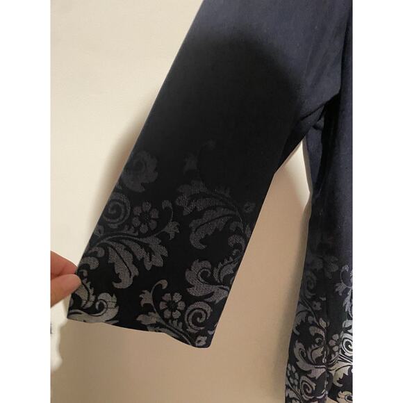 Bai Sheng GT Tunic Top 3/4 Sleeve Dark Blue White Damask Pattern Xl - Picture 4 of 6